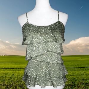 Candie's Olive Green Chiffon Tiered Ruffle Cami Top